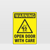 Custom Signs For Business,Warning Open Door With Care Sign